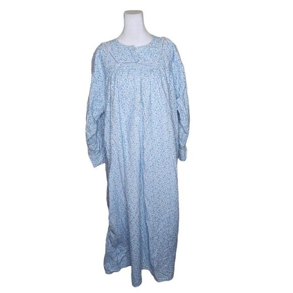 Vintage 60s Charmode Flannel Sanforized Nightgown Womens 2XL Blue White - Picture 1 of 5